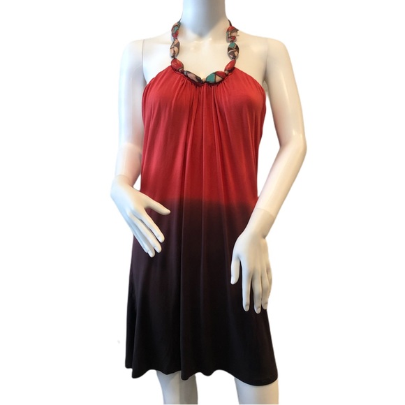 AMERICAN RAG CIE Dress Burnt Orange‎ Large Boho Halter Top Mini Distressrd Chic - Picture 1 of 7